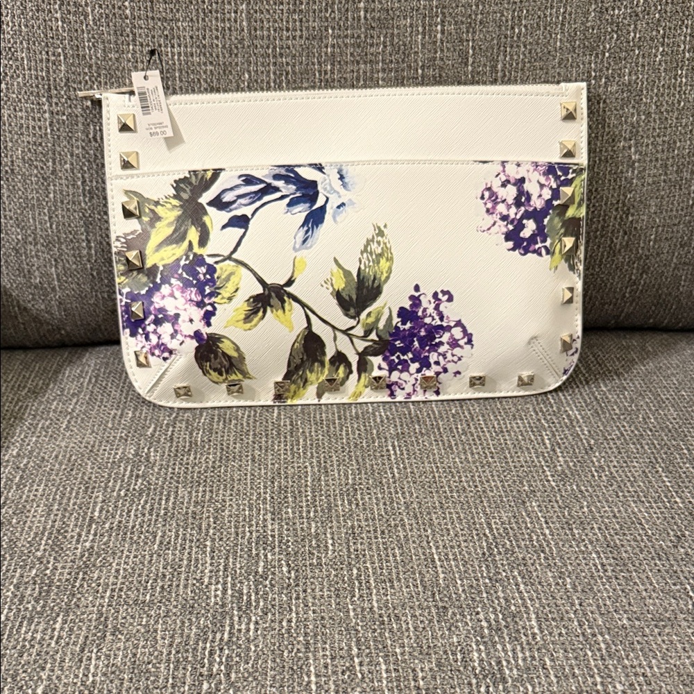 White House Black Market Studded Floral White Clutch